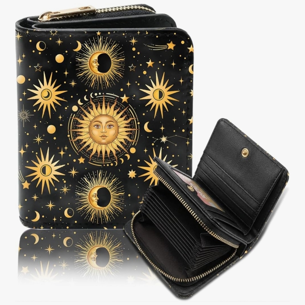 Celestial Wallet - Sun And Moon Accessory Card Holder - Black Gold